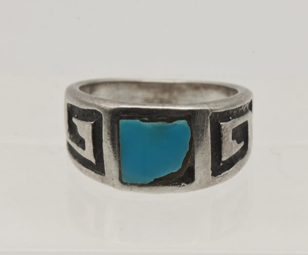 Vintage Handmade Sterling Silver Turquoise Southwestern Style Ring - Size 6