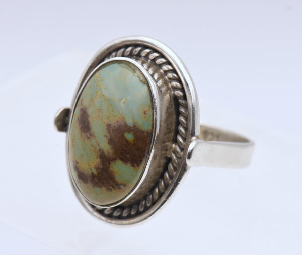 Vintage Handmade Sterling Silver Turquoise Ring - Size 7.5
