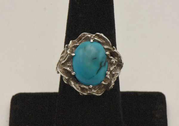 Vintage Turquoise Sterling Silver Ring - Size 7.75