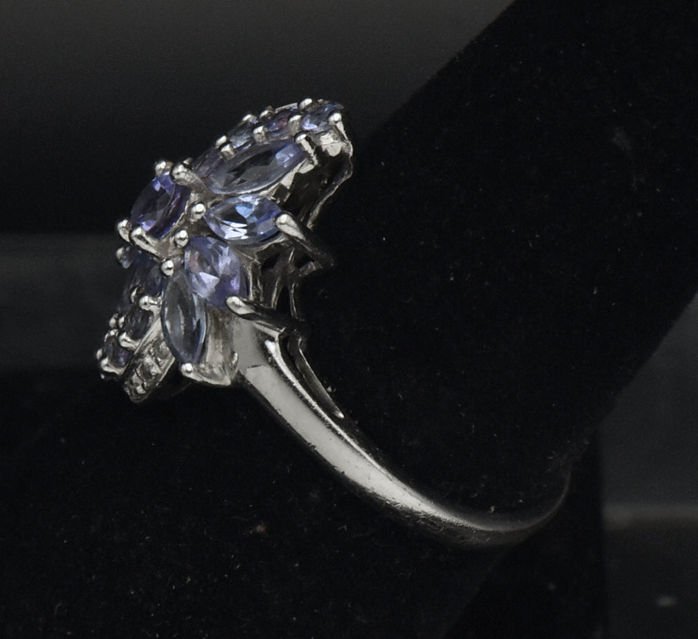 Tanzanite and Diamond Sterling Silver Ring - Size 7.25