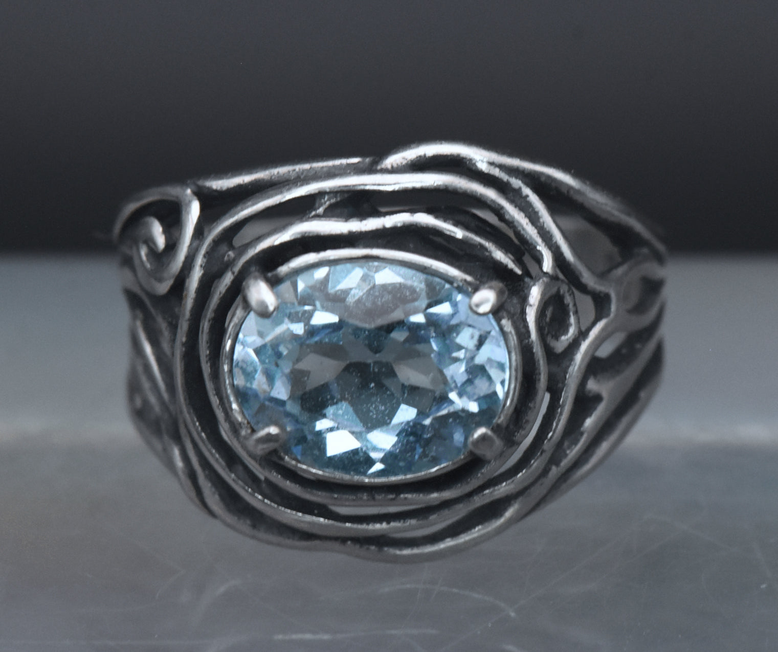 Vintage Blue Topaz Sterling Silver Ring - Size 8