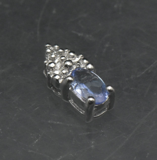 Vintage 10k White Gold Tanzanite and Diamond Tiny Pendant