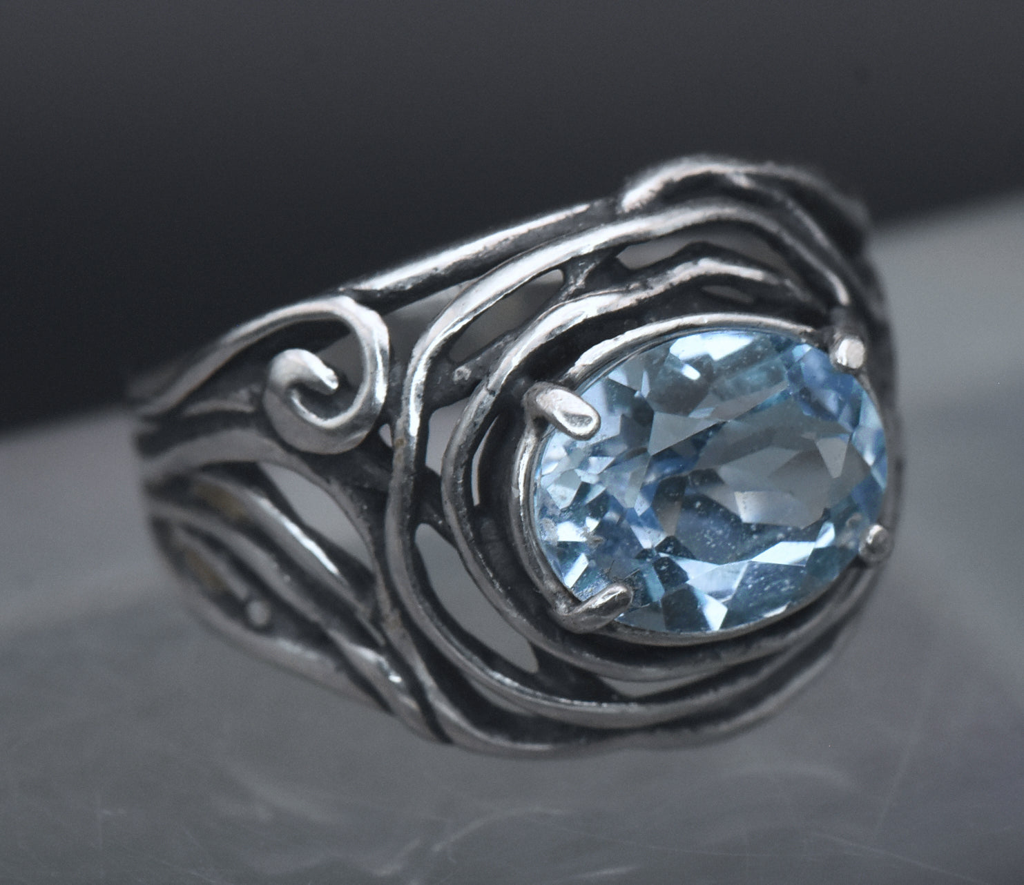 Vintage Blue Topaz Sterling Silver Ring - Size 8