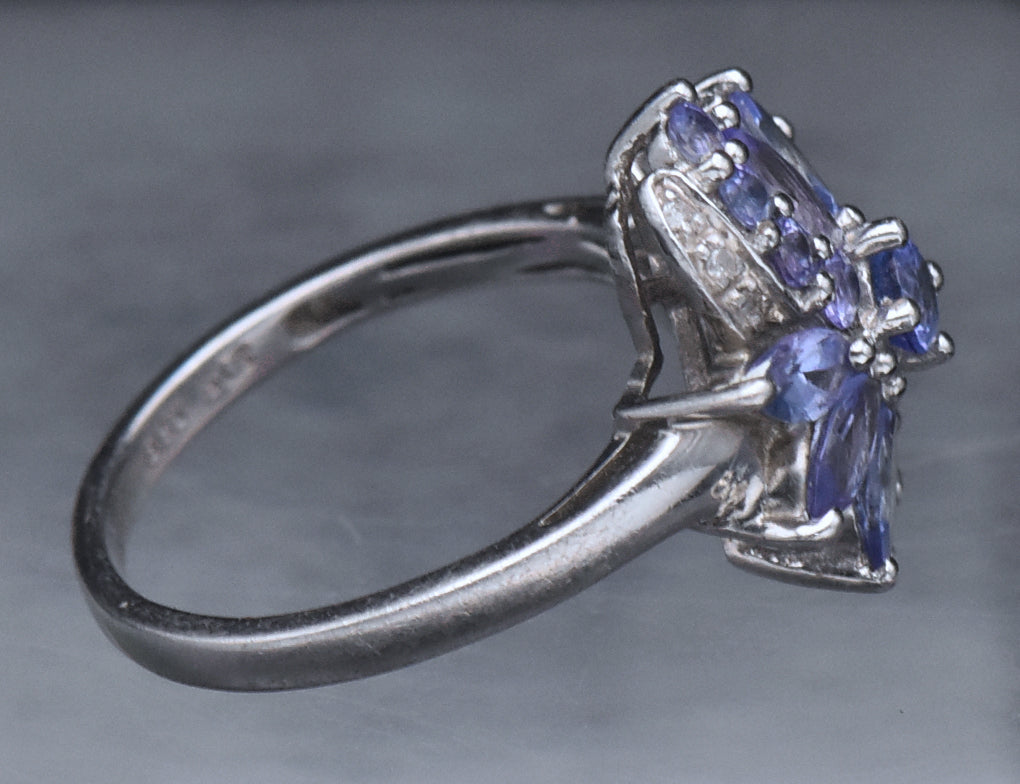 Tanzanite and Diamond Sterling Silver Ring - Size 7.25