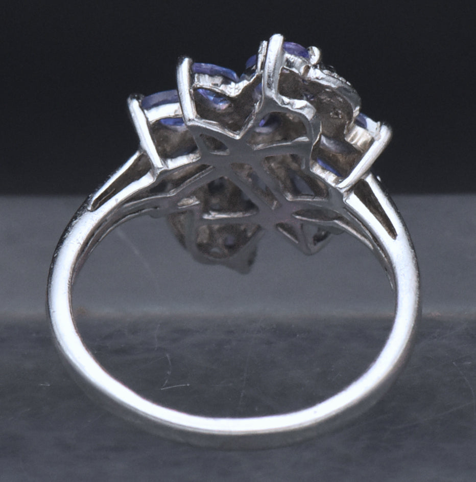 Tanzanite and Diamond Sterling Silver Ring - Size 7.25