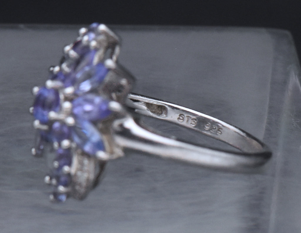 Tanzanite and Diamond Sterling Silver Ring - Size 7.25