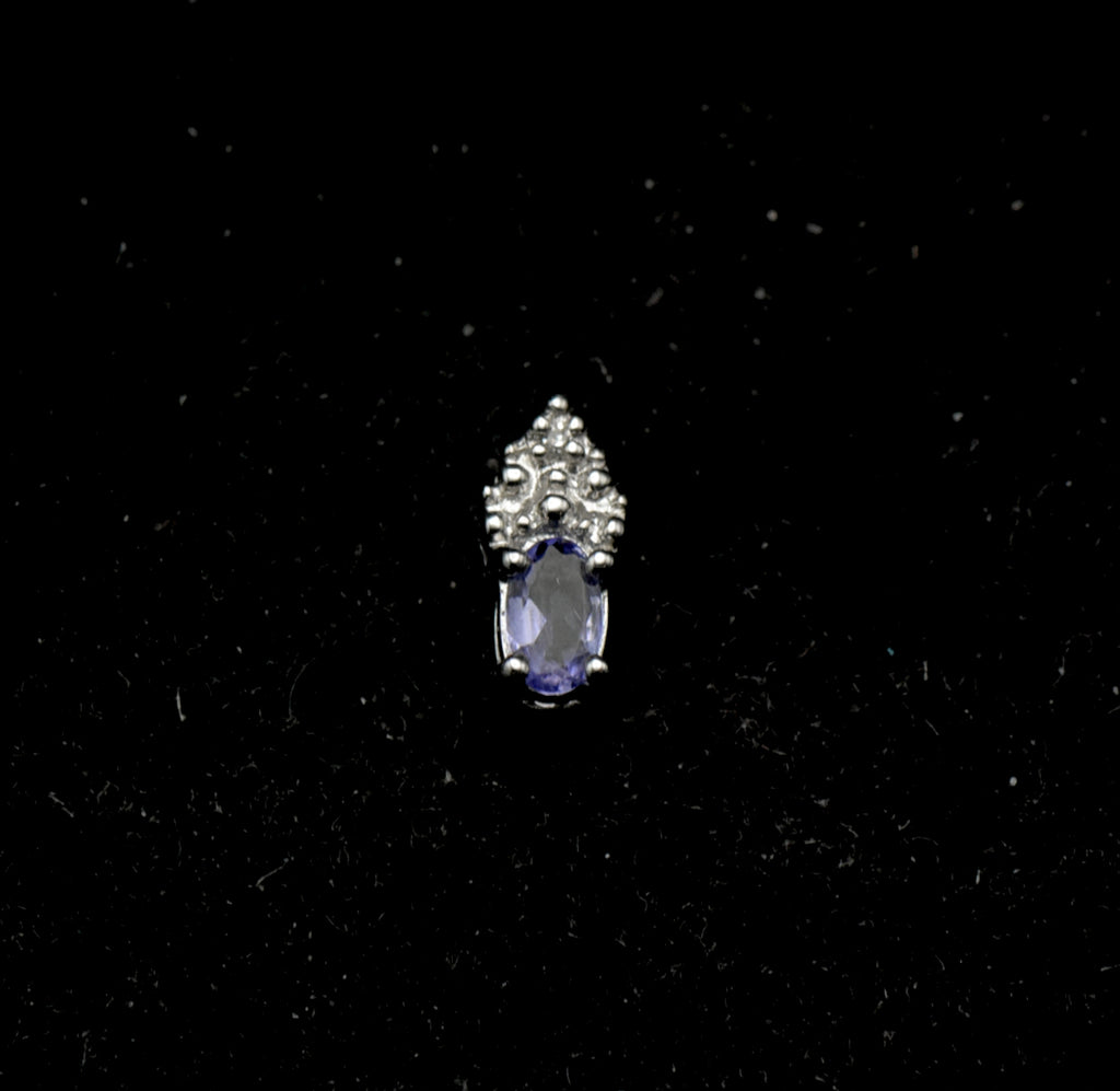 Vintage 10k White Gold Tanzanite and Diamond Tiny Pendant