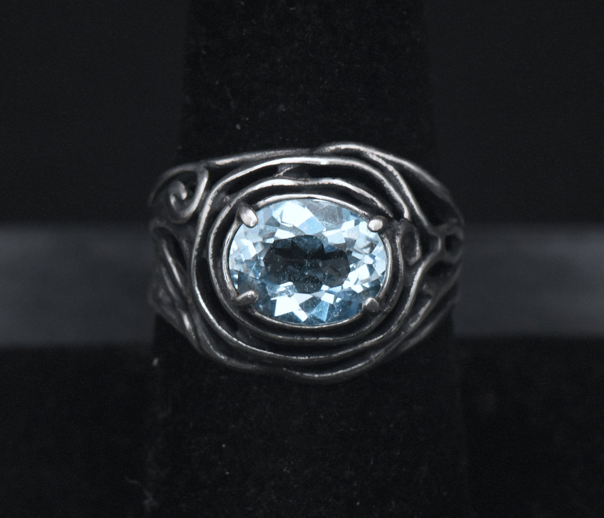 Vintage Blue Topaz Sterling Silver Ring - Size 8