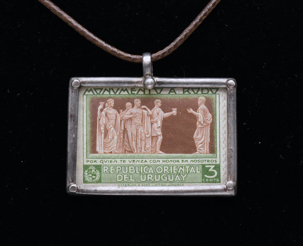 Vintage Uruguay Monumento a Rodo Stamp Sterling Silver Pendant Necklace