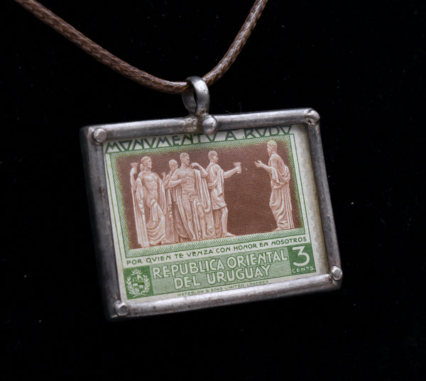 Vintage Uruguay Monumento a Rodo Stamp Sterling Silver Pendant Necklace