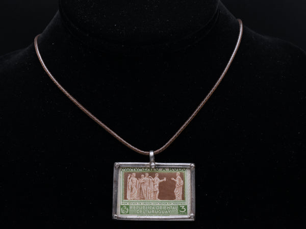 Vintage Uruguay Monumento a Rodo Stamp Sterling Silver Pendant Necklace