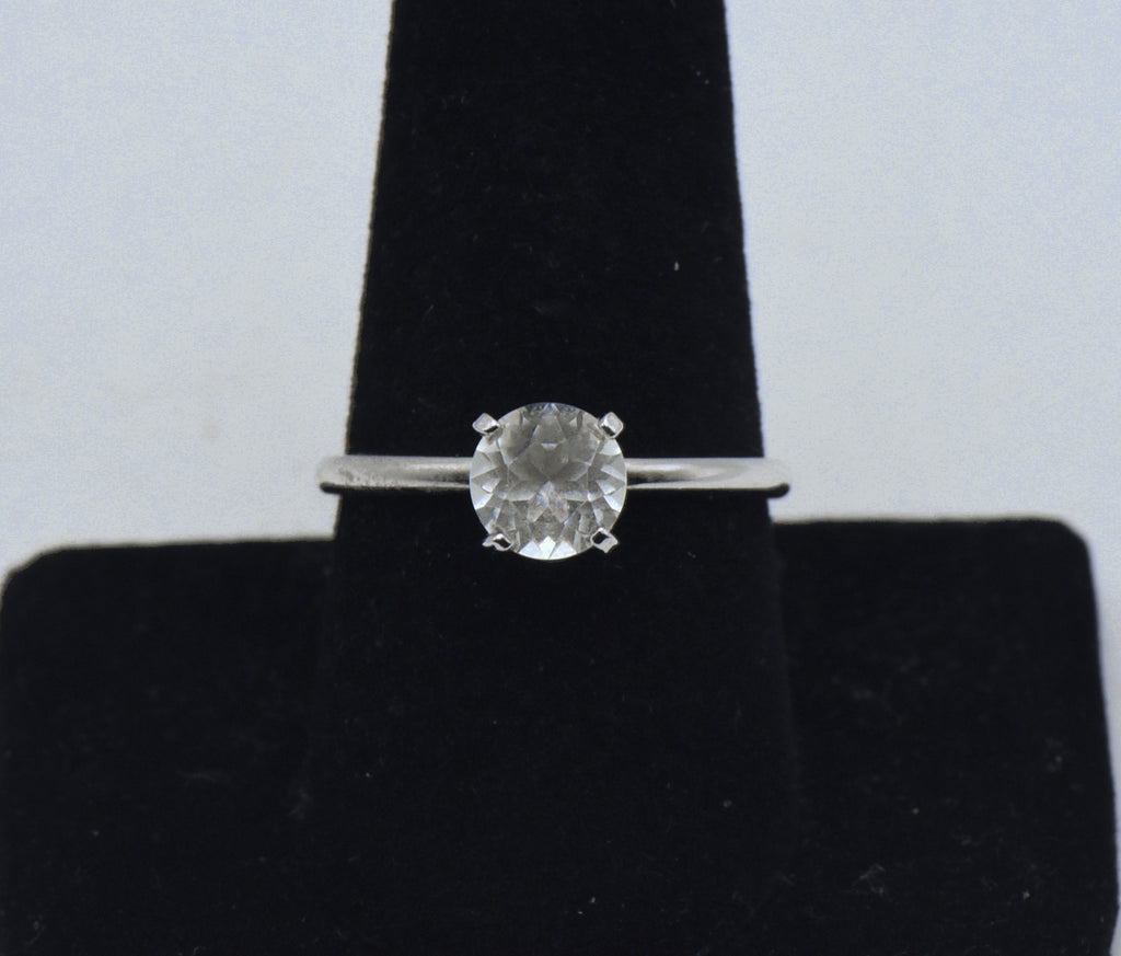 Uncas - Vintage Silver Plated and Rhinestone Solitaire Ring - Various sizes