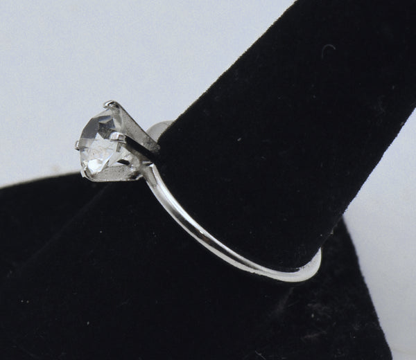 Uncas - Vintage Silver Plated and Rhinestone Solitaire Ring - Various sizes