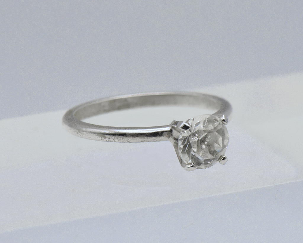 Uncas - Vintage Silver Plated and Rhinestone Solitaire Ring - Various sizes