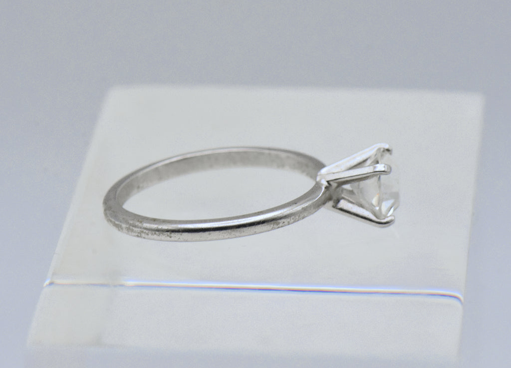 Uncas - Vintage Silver Plated and Rhinestone Solitaire Ring - Various sizes