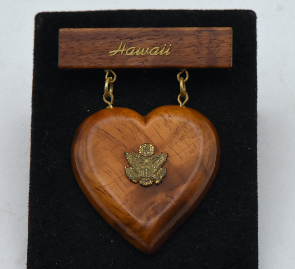Vintage Wooden Hawaii US Army Heart Brooch