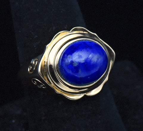 Vintage Vermeil Lapis Lazuli and Rhinestone Ring - Size 8