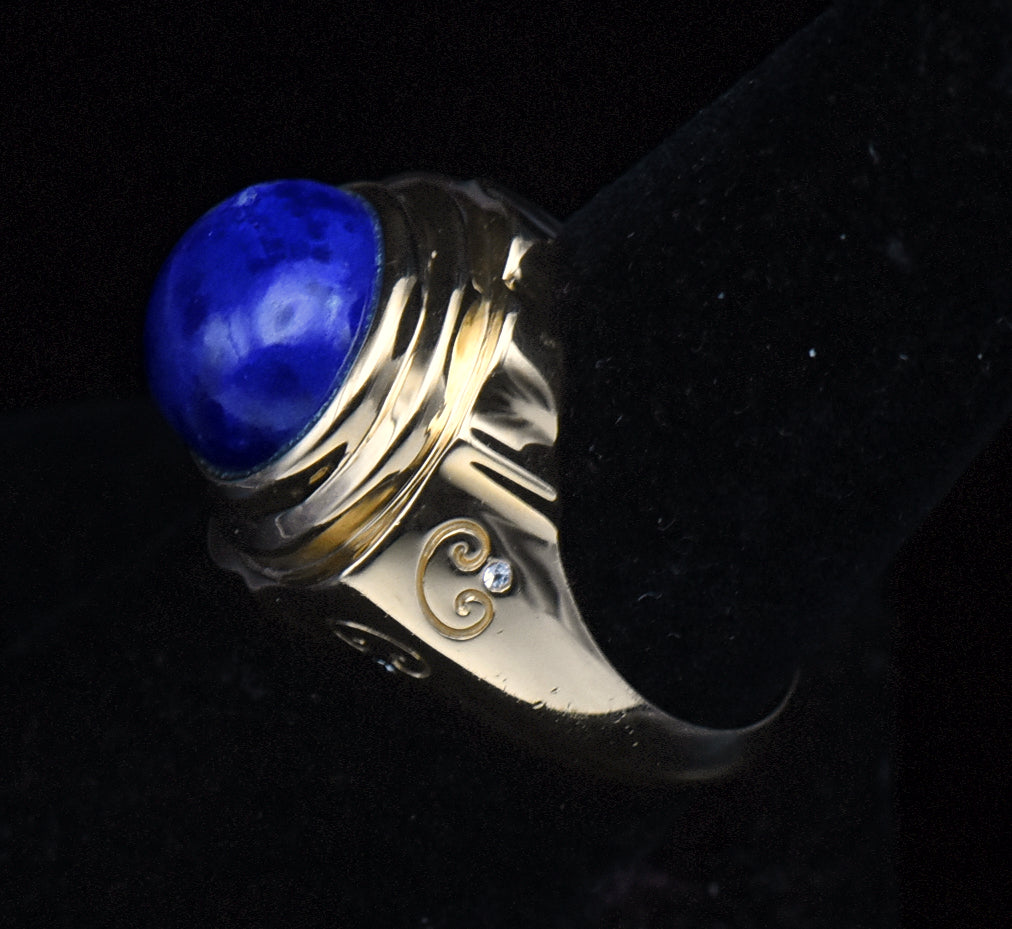 Vintage Vermeil Lapis Lazuli and Rhinestone Ring - Size 8