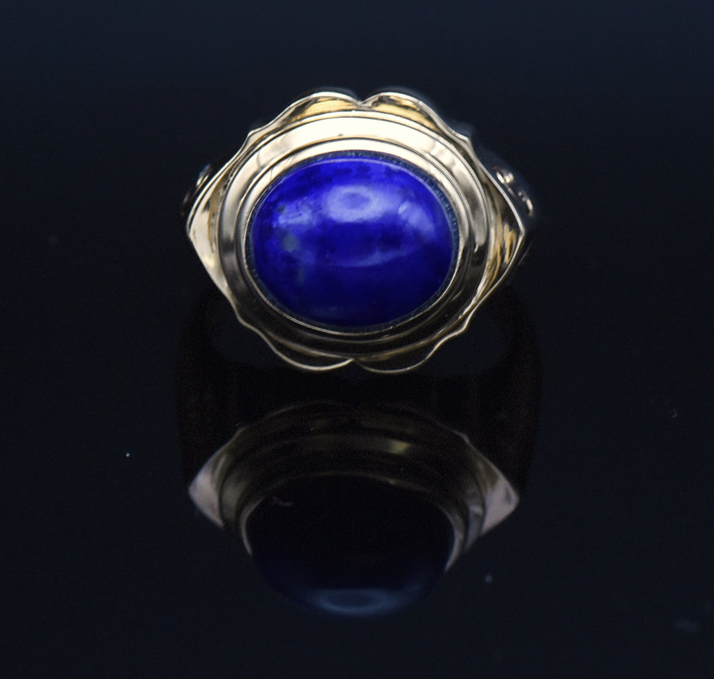 Vintage Vermeil Lapis Lazuli and Rhinestone Ring - Size 8