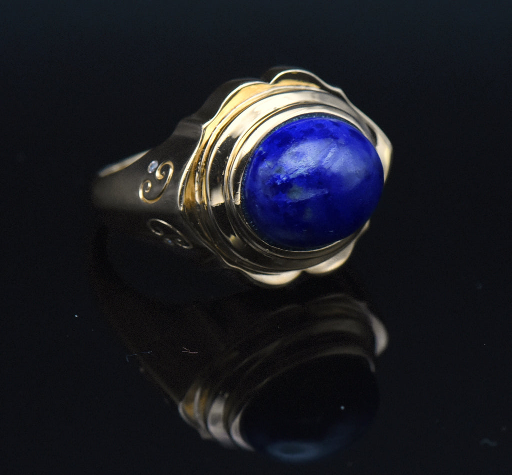Vintage Vermeil Lapis Lazuli and Rhinestone Ring - Size 8