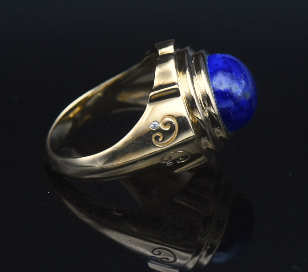 Vintage Vermeil Lapis Lazuli and Rhinestone Ring - Size 8