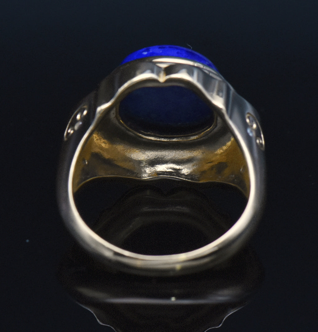 Vintage Vermeil Lapis Lazuli and Rhinestone Ring - Size 8