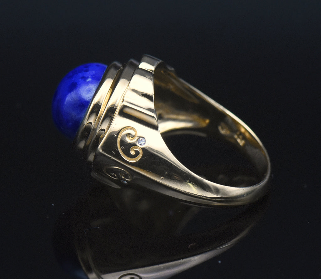 Vintage Vermeil Lapis Lazuli and Rhinestone Ring - Size 8