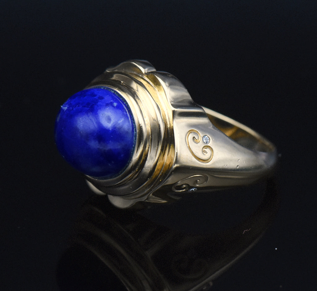 Vintage Vermeil Lapis Lazuli and Rhinestone Ring - Size 8