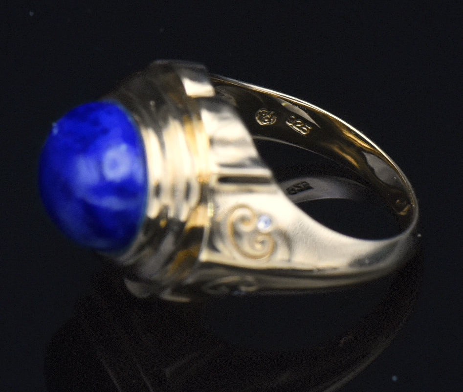 Vintage Vermeil Lapis Lazuli and Rhinestone Ring - Size 8