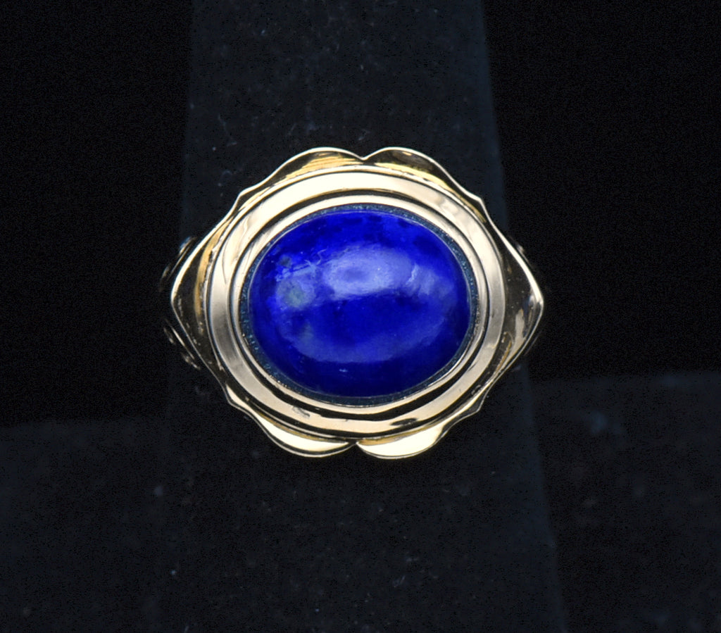 Vintage Vermeil Lapis Lazuli and Rhinestone Ring - Size 8