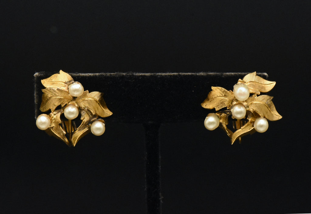 Vendome - Vintage Sterling Silver Gold Tone Imitation Pearl Clip On Earrings