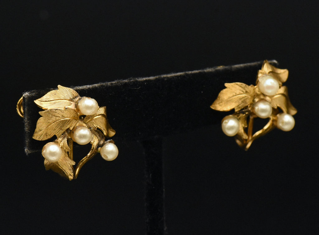 Vendome - Vintage Sterling Silver Gold Tone Imitation Pearl Clip On Earrings