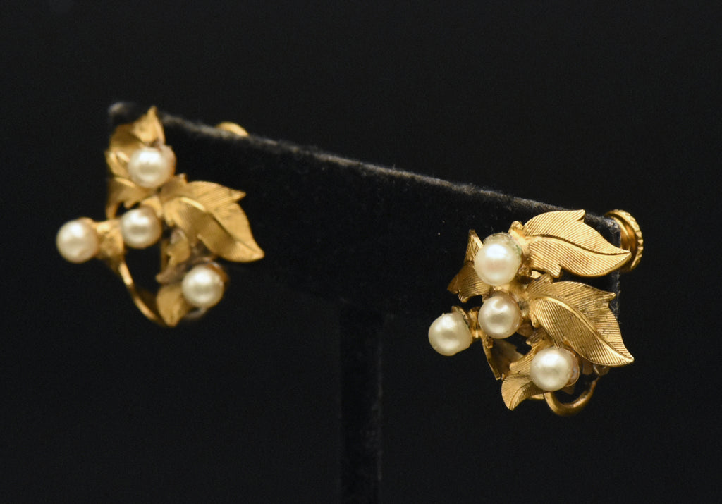 Vendome - Vintage Sterling Silver Gold Tone Imitation Pearl Clip On Earrings