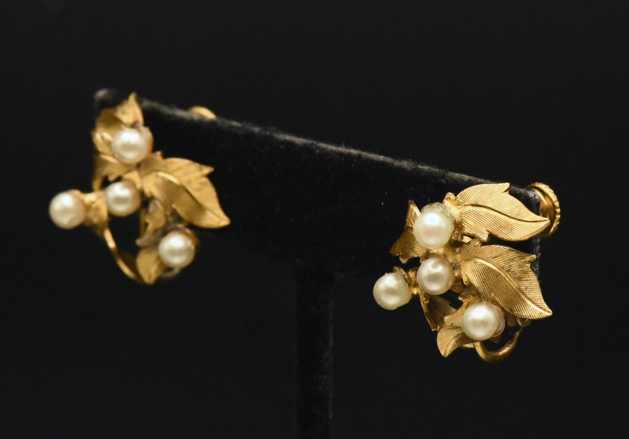 Vendome - Vintage Sterling Silver Gold Tone Imitation Pearl Clip On Earrings