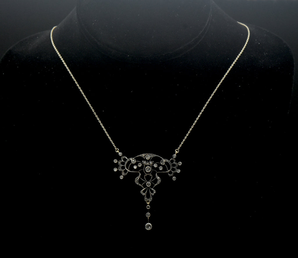 Antique Handmade Victorian Diamond Chip Pendant Chain Necklace - 19"