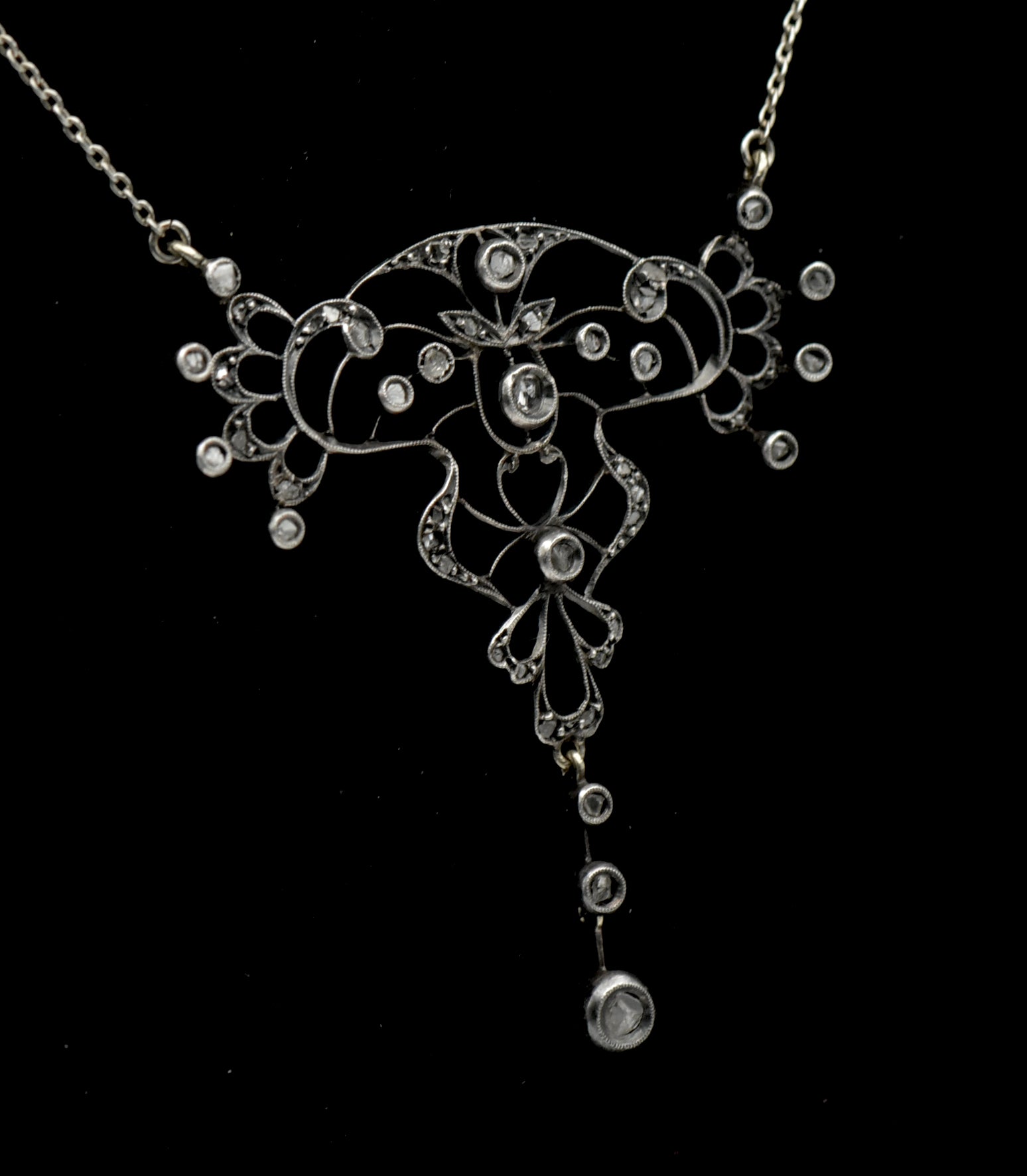 Antique Handmade Victorian Diamond Chip Pendant Chain Necklace - 19"
