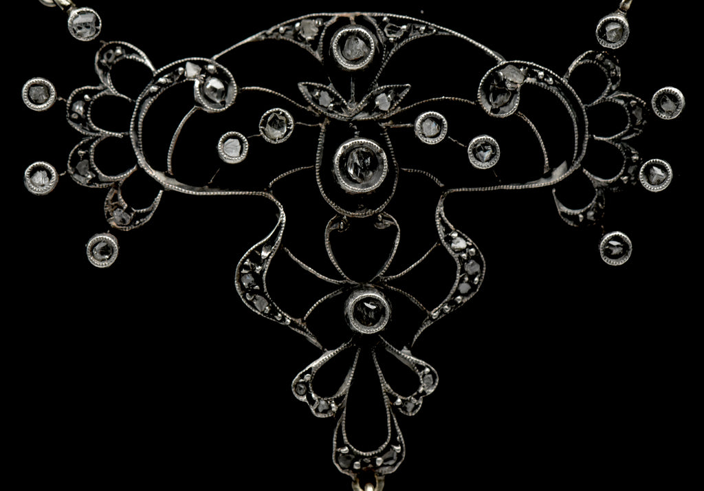 Antique Handmade Victorian Diamond Chip Pendant Chain Necklace - 19"