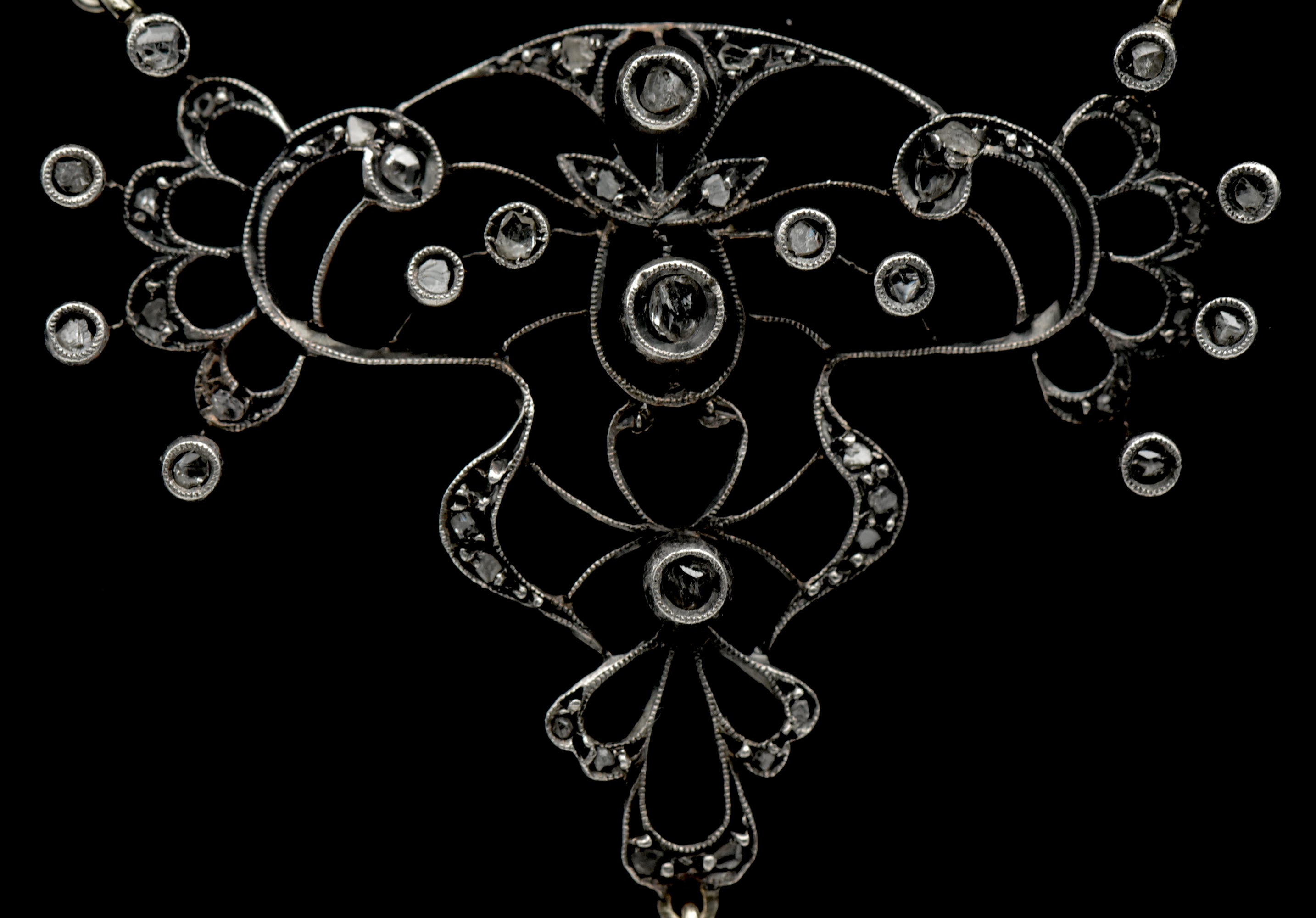 Antique Handmade Victorian Diamond Chip Pendant Chain Necklace - 19"