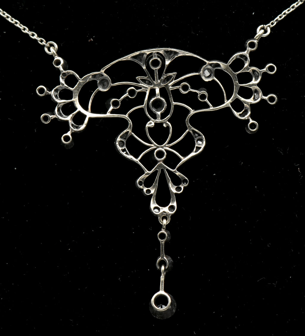 Antique Handmade Victorian Diamond Chip Pendant Chain Necklace - 19"