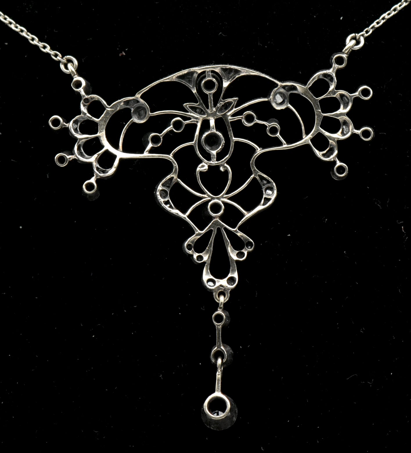 Antique Handmade Victorian Diamond Chip Pendant Chain Necklace - 19"