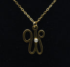 Vintage Diamond "W" Monogram Pendant on 14k Gold Filled Chain Necklace - 16"