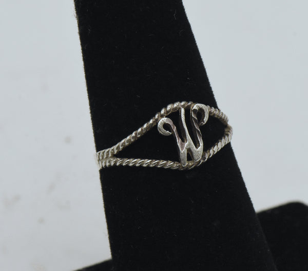 Vintage Sterling Silver "W" Monogram Ring - Size 5.75