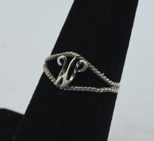 Vintage Sterling Silver "W" Monogram Ring - Size 5.75