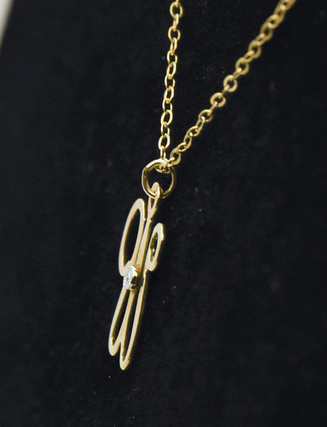 Vintage Diamond "W" Monogram Pendant on 14k Gold Filled Chain Necklace - 16"