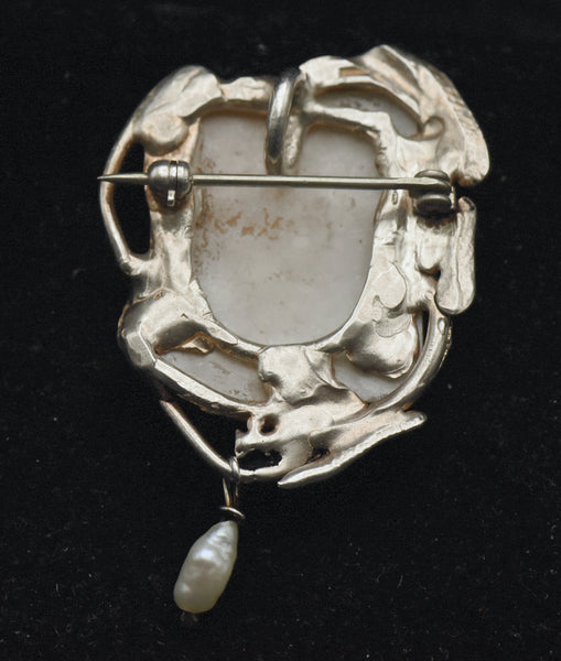 Vintage 10k White Gold Handmade Cameo Brooch/Pendant