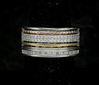 Vintage Sterling Silver Wide Band Cubic Zirconia and Gold Accents Ring - Size 7