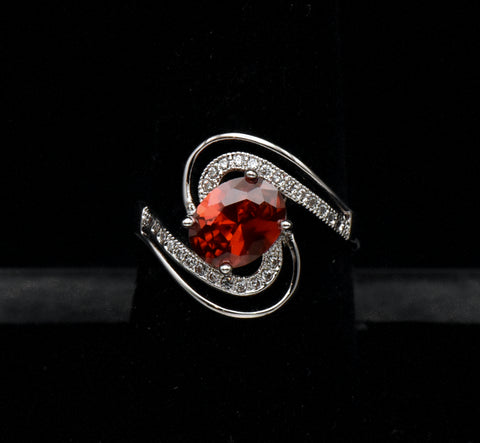 Vintage Red Cubic Zirconia 18k White Gold Plated Ring - Size 7