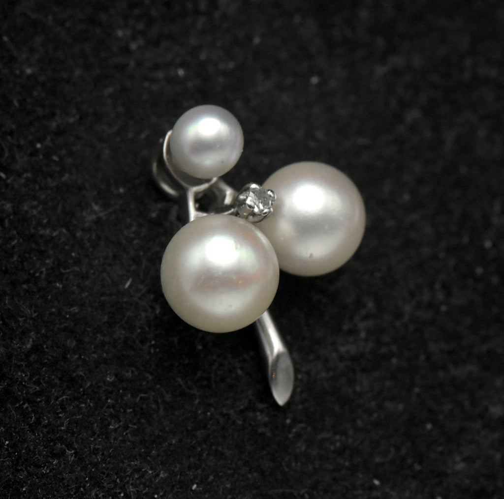 Vintage 14k White Gold Pearls and Diamond Pendant