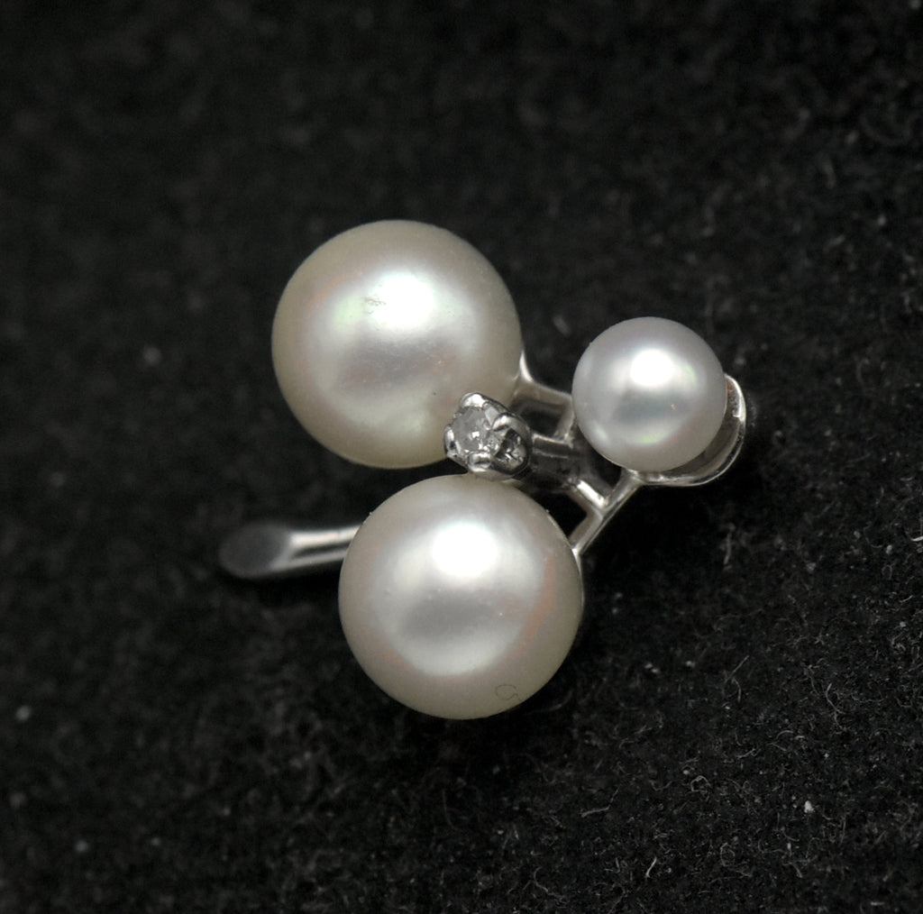 Vintage 14k White Gold Pearls and Diamond Pendant
