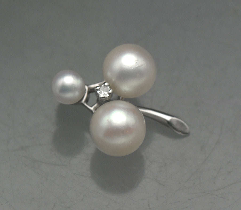 Vintage 14k White Gold Pearls and Diamond Pendant